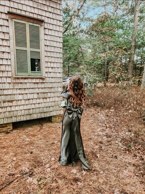 Satin Bow-Back Bridesmaid Dress - Olive Green